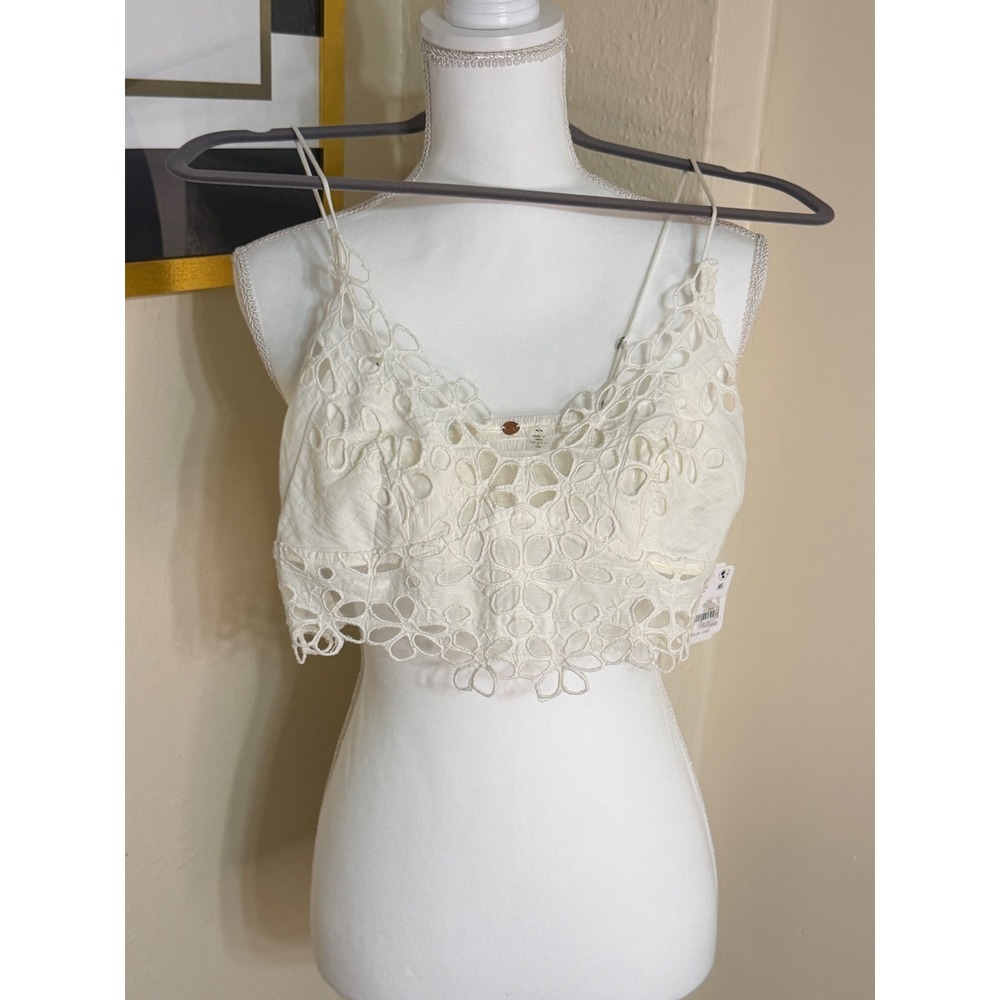 Free People Adella Bralette Optic White Floral Crochet Lace Boho Crop Top Medium